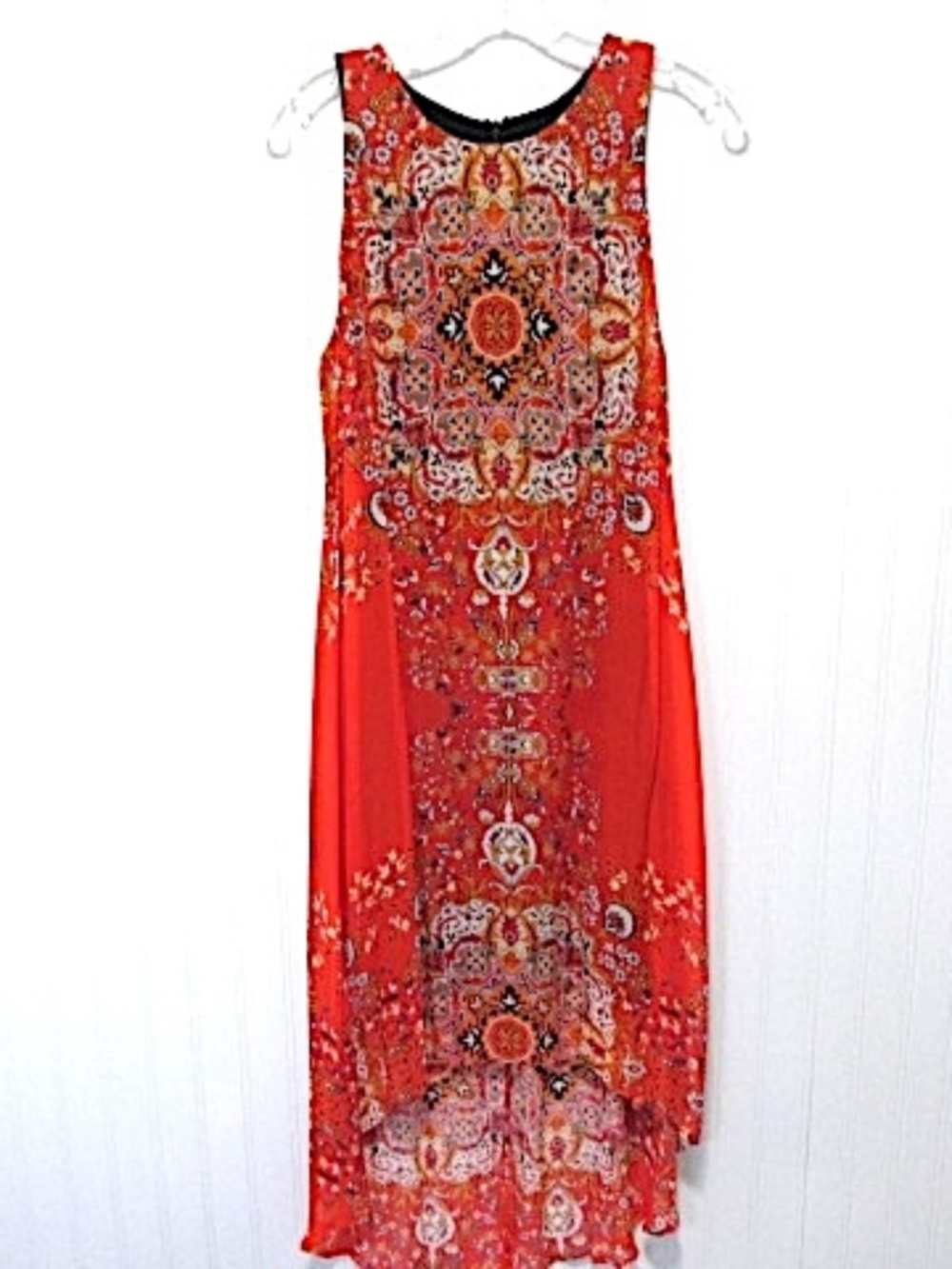 Karen Kane Red Black White High-Low Sleeveless Boho Dress, Size L